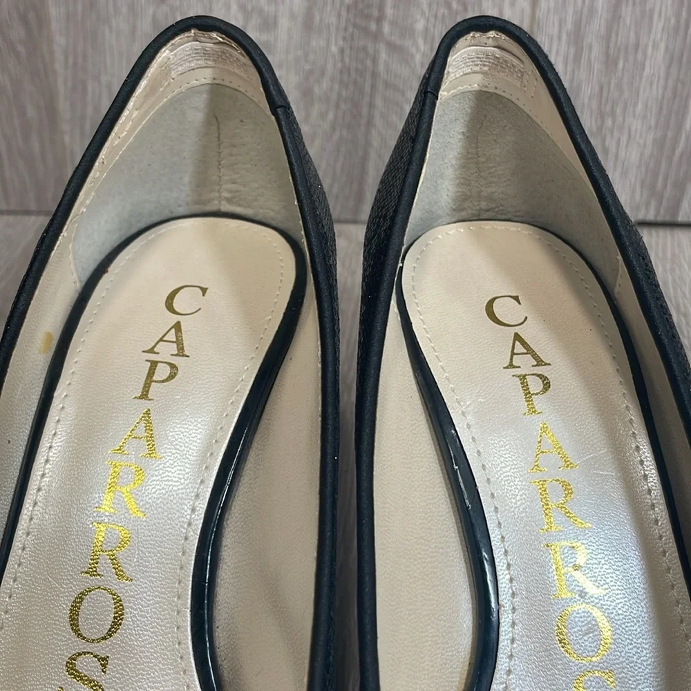 Caparros Black Sparkle Peep Toe Open Toe Pump Heels 8B